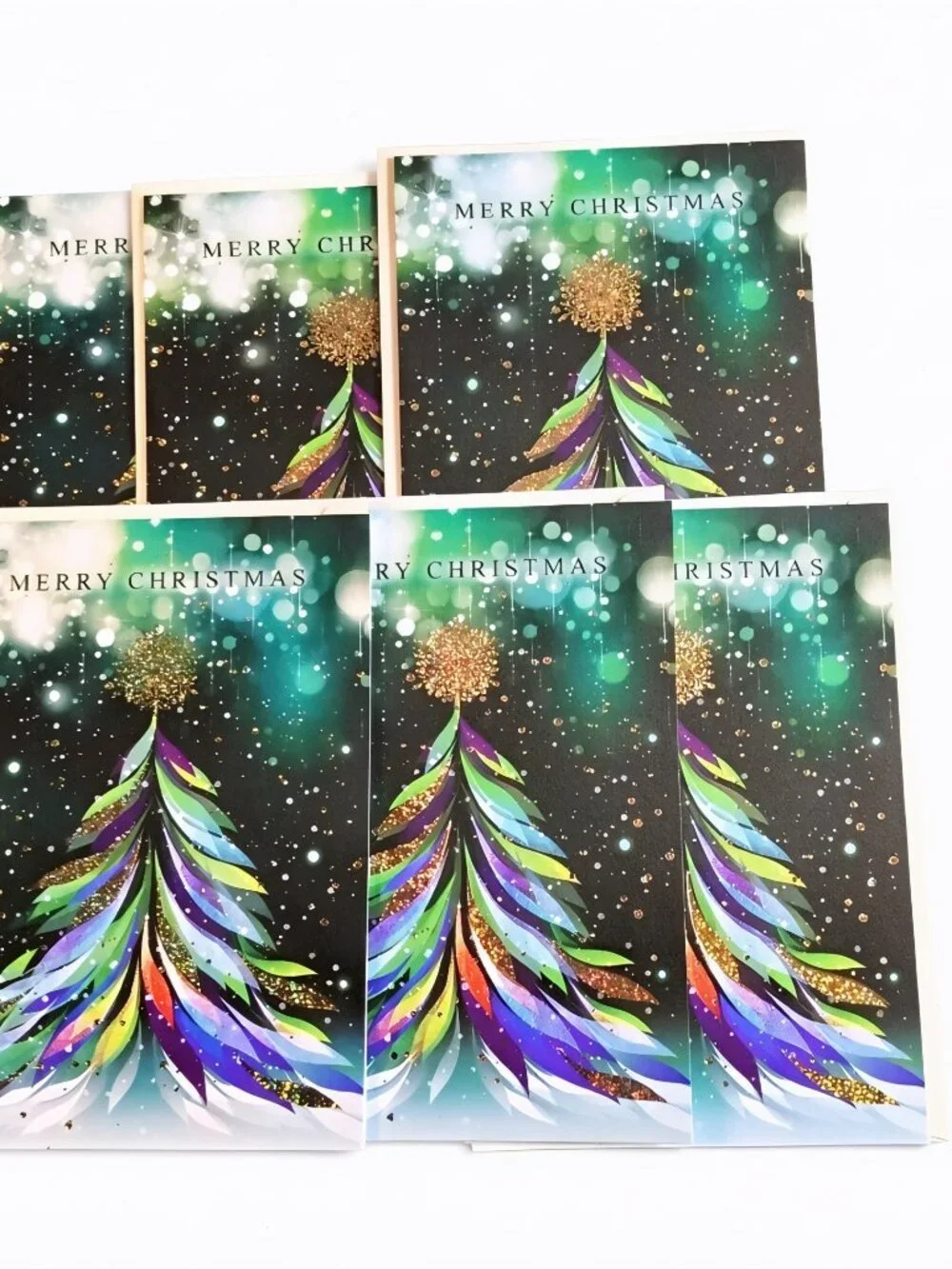 Leanin' Tree Christmas Cards Set of 6 Colorful Christmas Tree Design w/ Envelope